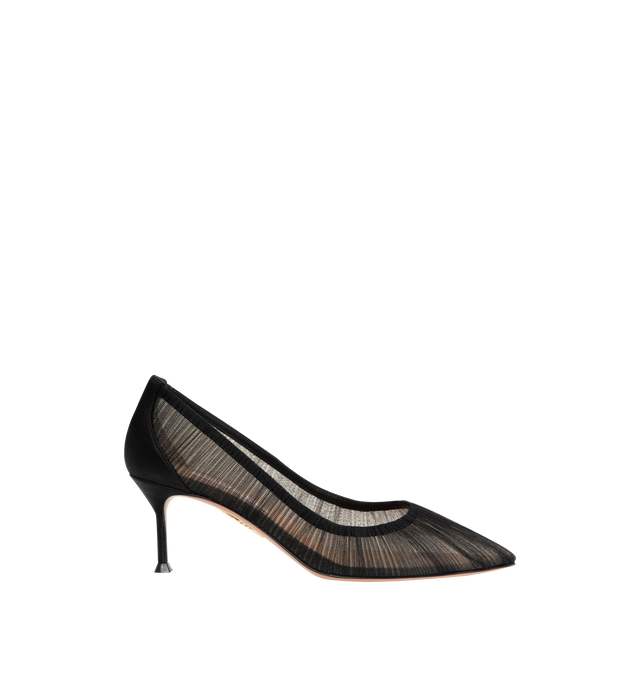 Image 1 of 4 - BLACK - AQUAZZURA Voila 65 Pumps featuring pointed toe, slip on style, pleating at upper and leather footbed. 2.55" heel. Mesh fabric/satin upper, leather lining and sole. Made in Italy.