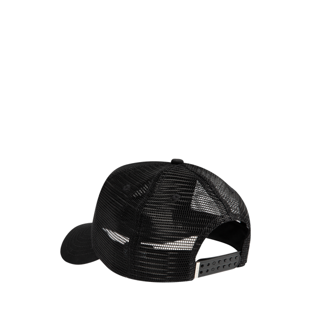 Image 3 of 3 - BLACK - AMIRI 3 Star Trucker Hat featuring adjustable backstrap, front leather applique detail and leather logo patch at back. 100% cotton. Made in USA.