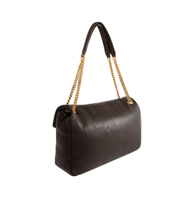 Image 2 of 4 - BROWN - SAINT LAURENT Calypso Large Bag featuring grosgrain lining, snap button closure and one interior pocket. 11" X 8.7" X 4.7". 95% lambskin, 5% brass.