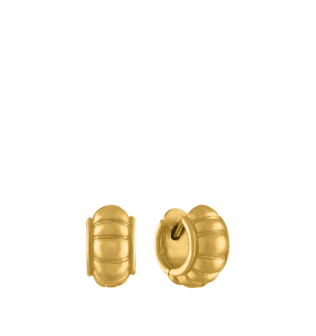 Image 2 of 2 - GOLD - PROUNIS Melon Huga Hoop Earrings featuring 22K gold, ridged design, hinged closure and hug hoops. 7mm x 11mm. Hirshleifers offers a range of pieces from this collection in-store. For personal consultation and detailed information about jewelry, please contact our dedicated stylist team at personalshopping@hirshleifers.com.