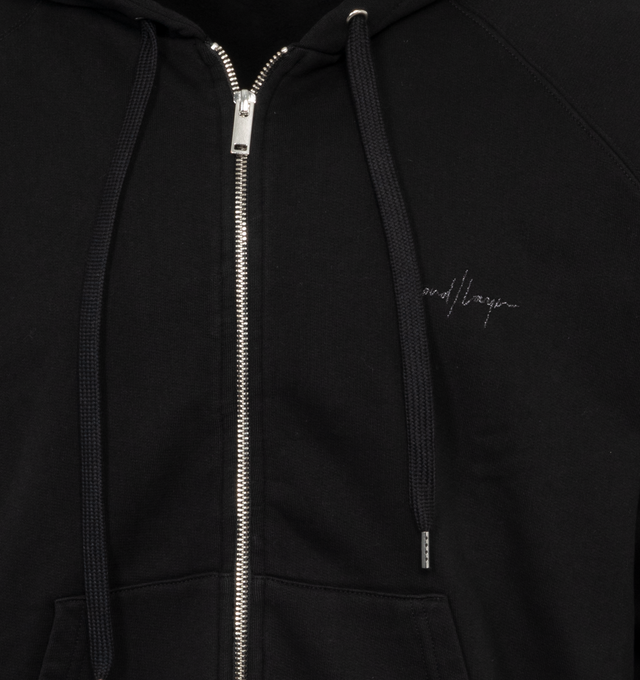 Image 3 of 3 - BLACK - SECOND LAYER Core Zip-Up Hoodie featuring zip fastening, hood with drawstring, front pouch pockets and logo on chest. 100% cotton. 