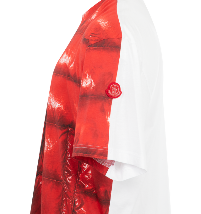 Image 3 of 3 - RED - Moncler x A$AP Rocky Cotton T-Shirt featuring cotton jersey, crew neck, short sleeves, printed pattern, logo patch and oversized fit. 100% cotton.