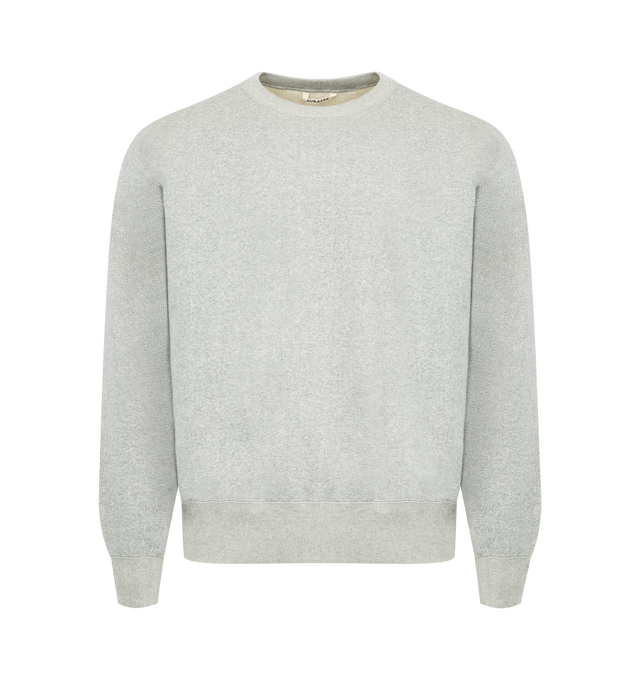 Image 1 of 2 - GREY - AURALEE Smooth Soft Sweatshirt featuring cotton fleece, rib-knit crewneck, hem, and cuffs and dropped shoulders. 100% cotton. Made in Japan.