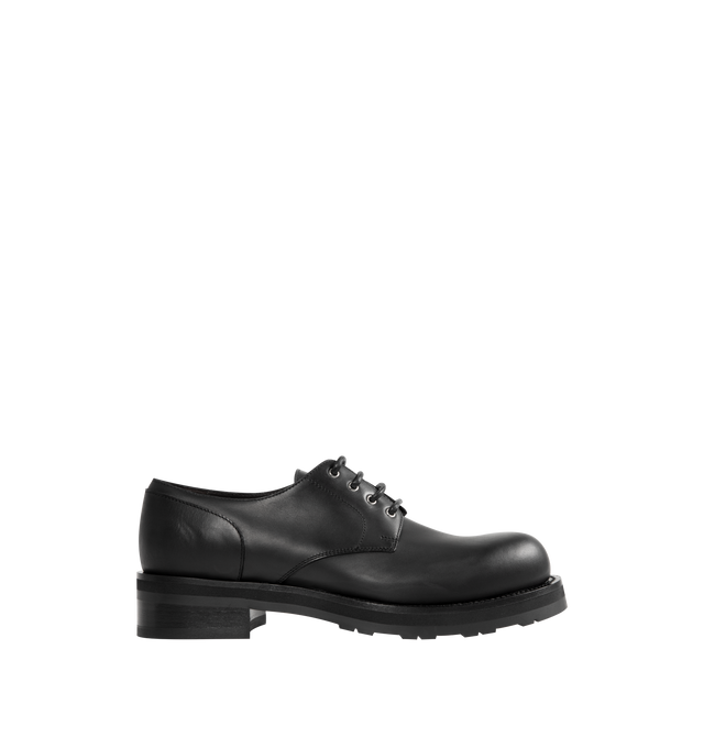 Image 1 of 4 - BLACK - THE ROW Derby Lug Sole Shoe featuring glossy calfskin upper with rubber sole, lace-up front, rounded toe and block heel. Made in Italy.