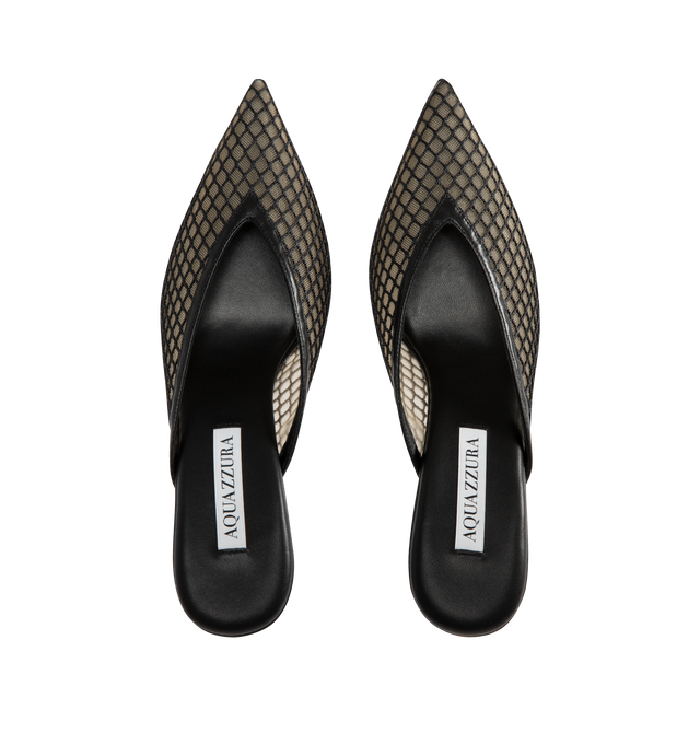 Image 4 of 4 - BLACK - AQUAZZURA Bisous Mesh Mule Pump 85 featuring mesh overlay, pointed-toe shape, fluted 85 mm heels, slip-on, padded leather insole and signature logo detailing. Made in Italy.