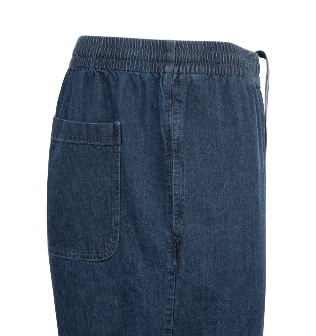 Image 3 of 3 - BLUE - ASPESI Ventura Trousers featuring elastic waist, side seam pocket, back patch pocket, regular fit and straight leg. 100% cotton. Made in Italy.