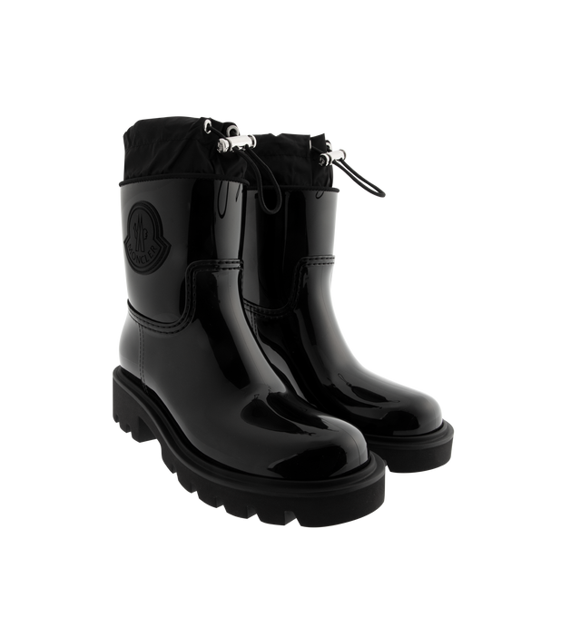 Image 2 of 4 - BLACK - MONCLER Kickstream Rain Boots featuring PVC and nylon upper, fabric insole, TPU welt, EVA tread, drawstring fastening and waterproof. Calf height 20 cm. Sole height 4 cm. 100% polyvinyl chloride. Lining: 80% polyamide/nylon, 20% elastane/spandex. Sole: 100% elastodiene. Made in Italy.