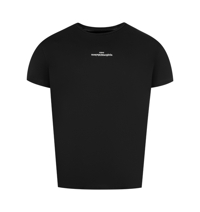 Image 1 of 2 - BLACK - MAISON MARGIELA Distorted Logo T-Shirt featuring regular-fit, crew-neck, embroidered reversed logo at the front and four stitches at the back. 100% cotton.