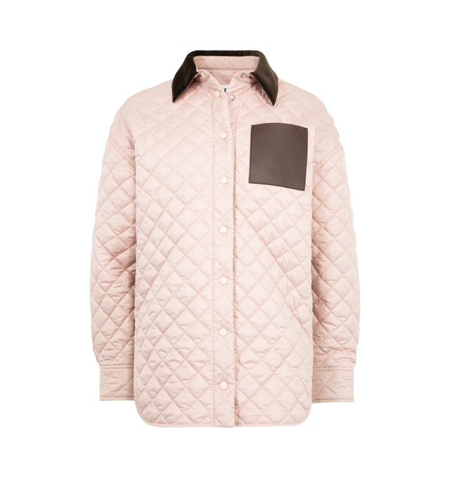 Image 1 of 3 - PINK - LOEWE Quilted Panelled Overshirt Jacket featuring diamond quilting, button fastening, contrasting panel and long sleeves. Cotton. Made in Italy.