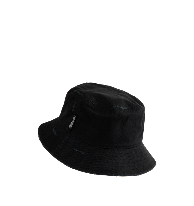 Image 2 of 2 - BLACK - MARTINE ROSE Signature Bucket Hat featuring distressing throughout, logo embroidered on front and bucket brim. 100% cotton.
