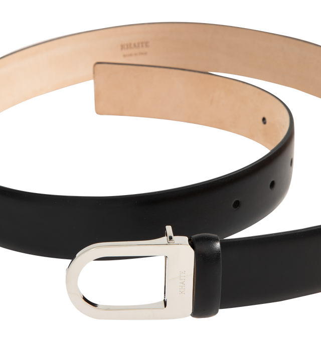Image 2 of 2 - BLACK - KHAITE Saddle Belt featuring smooth calfskin, 30mm wide and D-shaped closure in palladium-plated brass that fastens with press studs. 100% calfskin. Made in Italy.
