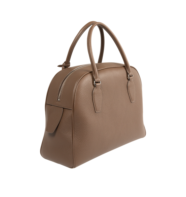 Image 2 of 3 - BROWN - THE ROW India 12.00 Bag in Leather featuring updated bowling bag in textured calfskin leather with tubular handles, branded metal padlock and key, and zipper closure. 11.81 x 4.72 x 9.45 in. Handle: 4.33 in. drop. 100% calfskin leather. Made in Italy.