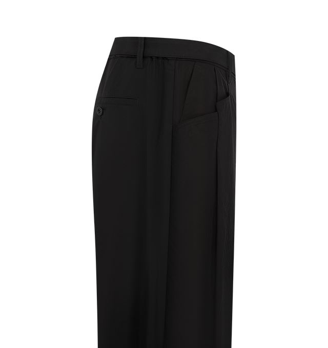 Image 3 of 3 - BLACK - Sacai Mens Typewriter Pants are crafted from cotton. Feature a tailored straight-leg silhouette, elasticized drawstring waistband, zip fly with button closure, side pockets, and back welt pockets. Main Material: Cotton. Made in Japan.