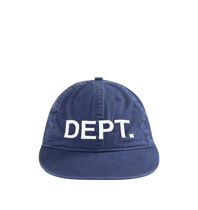 Image 1 of 2 - NAVY - GALLERY DEPT. Baseball Cap featuring logo embroidered on front, eyelets for breathability and snap back closure. 100% cotton.