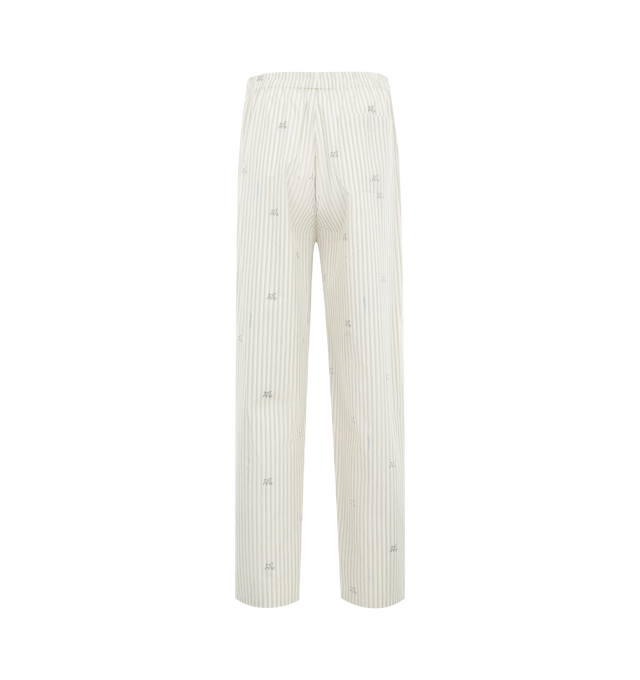Image 2 of 3 - WHITE - JACQUEMUS Pyjama Pant featuring mid-rise, lightweight cotton jacquard with pyjama stripes, cross-stitch lamb embroidery, relaxed straight fit, elasticated waistband, side-seam pockets, buttoned fly with flap and two visible buttons on the waist, patch pocket on the back, unlined and Mother-of-pearl buttons. 100% cotton.