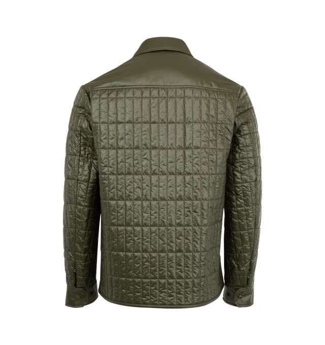 Image 2 of 3 - GREEN - MONCLER Madiere Vertical-Quilted Padded Shirt Jacket featuring polyester lining, padded, zipper and snap button closure, zipped pockets, chest pocket, adjustable cuffs and logo detail. 100% polyester. Padding: 83% polyester, 17% polyethylene.