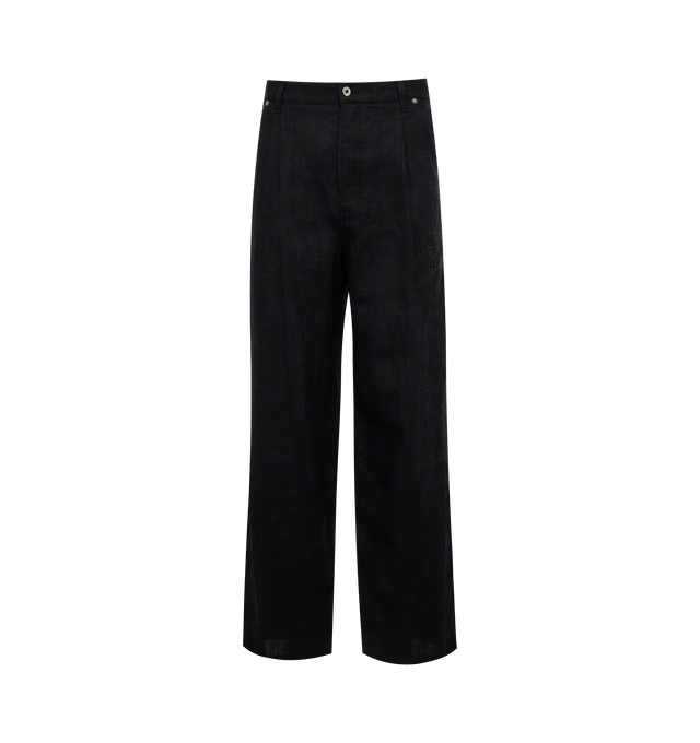 Image 1 of 3 - BLACK - OFF-WHITE  loose fit tapered pants crafted from 100% linen with a cotton-blend lining. Featuring contrasting silver rivets at the pockets and a small logo on the thigh. Made in Italy. Outer 100% Linen/Flax. Lining: 65% Polyester / 35% Cotton. 