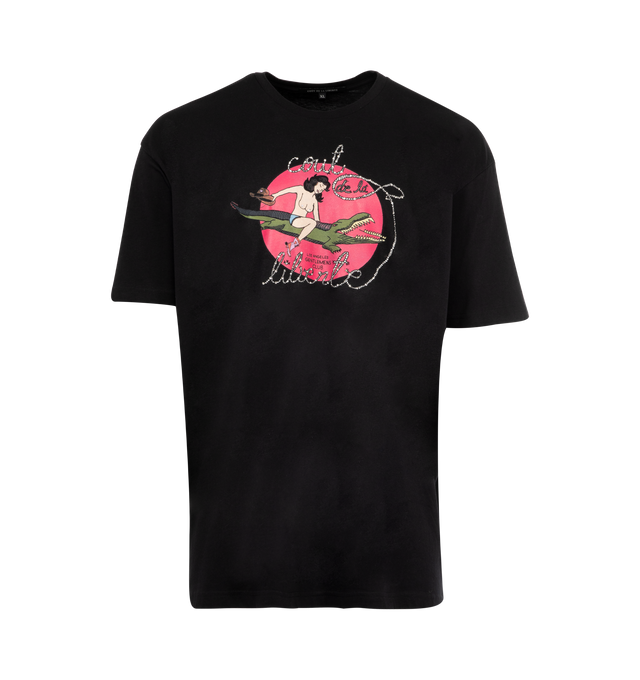 Image 1 of 2 - BLACK - COUT DE LA LIBERTE Freddie La Gentlemens Club Tee featuring crew neck, short sleeves, regular fit and print on front. Cotton.