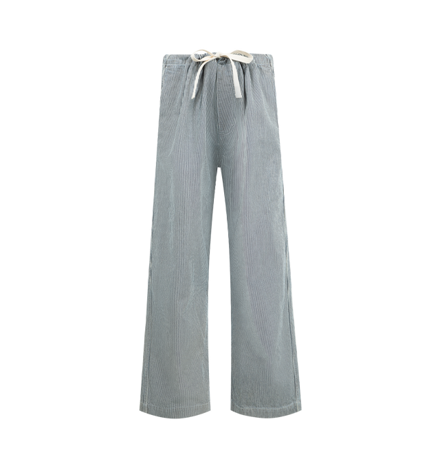 Image 1 of 3 - NAVY - CHIMALA Hickory Drawstring Pants featuring 10 oz canvas, relaxed fit, staight leg pant with drawstring waist, slip pockets at the sides and single buttoned patch pocket at back. 100% cotton. Made in Japan.