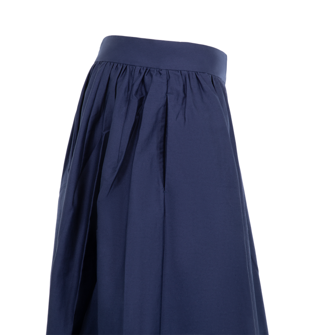 Image 3 of 3 - NAVY - Mira Mikati Women's Heart Cut Out Long Skirt is crafted from lustrous cotton sateen and features a mid-rise silhouette with a sweeping floor-length design. A signature style from the collection, this statement skirt is detailed with playful rainbow heart cut-outs, side pockets, and a center-back zip closure, making it a standout choice for day-to-evening dressing. Main Material: 100% Cotton.