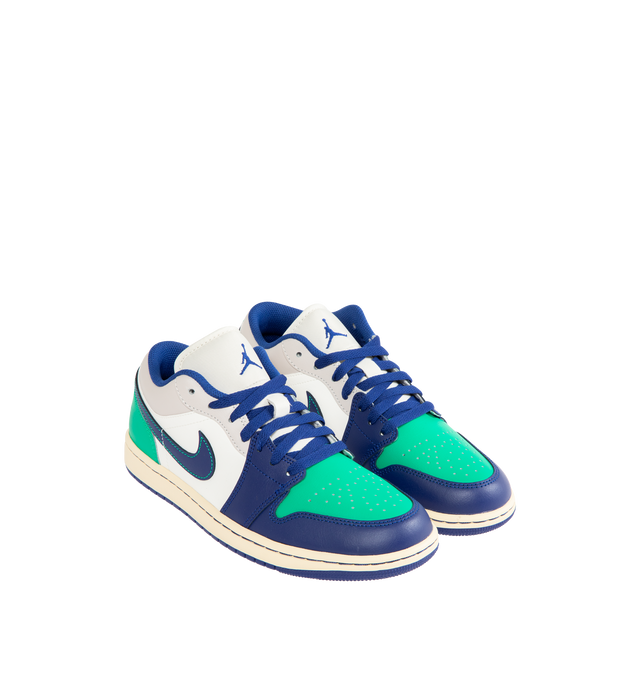 Image 2 of 5 - BLUE - NIKE Air Jordan 1 Low Sneaker featuring lace up closure, encapsulated Air-Sole unit that provides lightweight cushioning, genuine leather in the upper and solid rubber outsole.