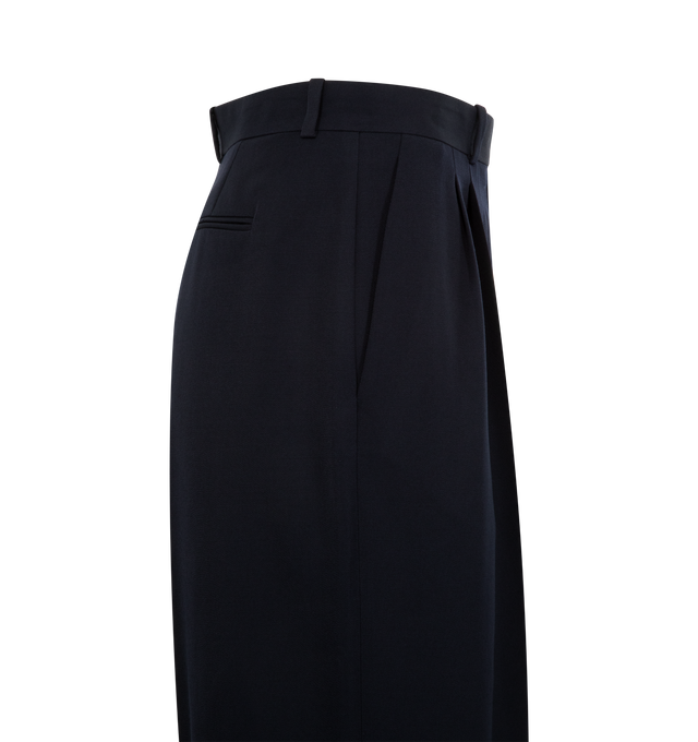 Image 3 of 3 - NAVY - THE ROW Virgil Pant featuring tailored high-rise trouser in structured wool gabardine with straight leg, front double pleats and side slash pockets. 100% wool. Made in Italy.