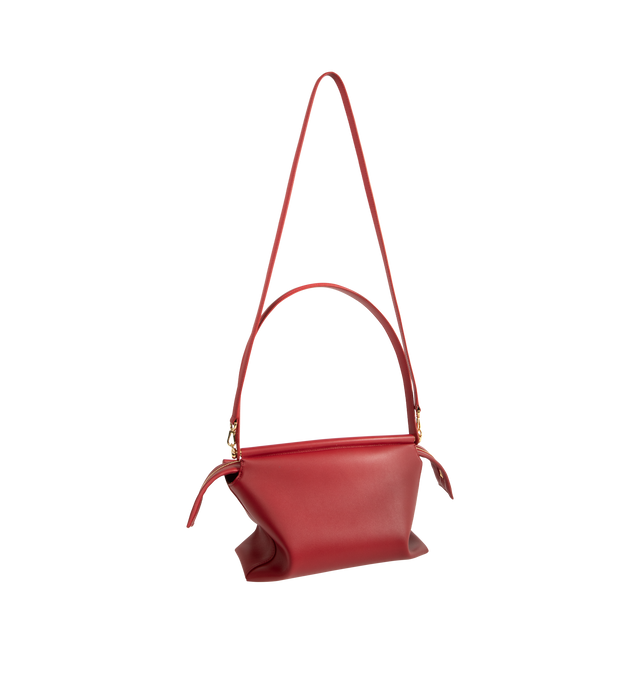 Image 2 of 3 - RED - Loewe Small Whisker Bag is crafted from black glazed calfskin and features a slouchy silhouette with a structured handle and oversized zip opening. Designed for shoulder, crossbody, or hand carry, it includes a detachable strap with rotating dog clips, articulated zipper pulls, foldable D-rings, an exterior flat pocket, and an interior flat pocket. Gold-tone hardware and embossed Loewe and Double L branding complete the design. Fits a large phone, small wallet, sunglasses, and keys. Mai