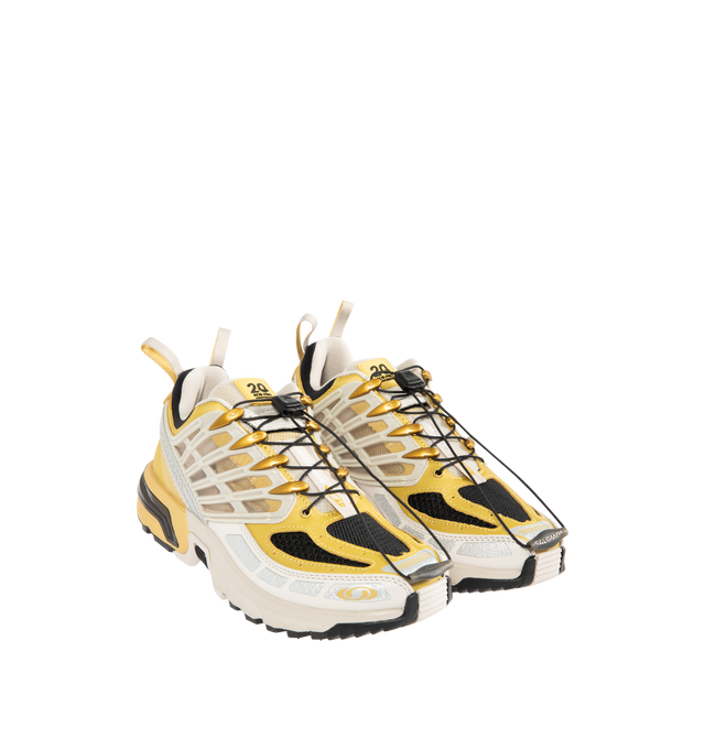 Image 2 of 5 - YELLOW - SALOMON ACS PRO 20 Years Anniversary Golden Archive Sneaker featuring quickLACE, inlay sole, textile lining, rubber outsole, agileChassis System, molded OrthoLite sockliner, anti-debris mesh, synthetic upper and all terrain contaGRIP.