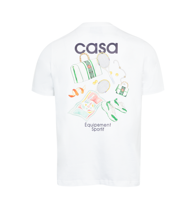 Image 2 of 2 - WHITE - CASABLANCA Equipement Sportif T-Shirt featuring rib knit crewneck, logo graphic printed at front and short sleeves. 100% organic cotton. Made in Portugal. 
