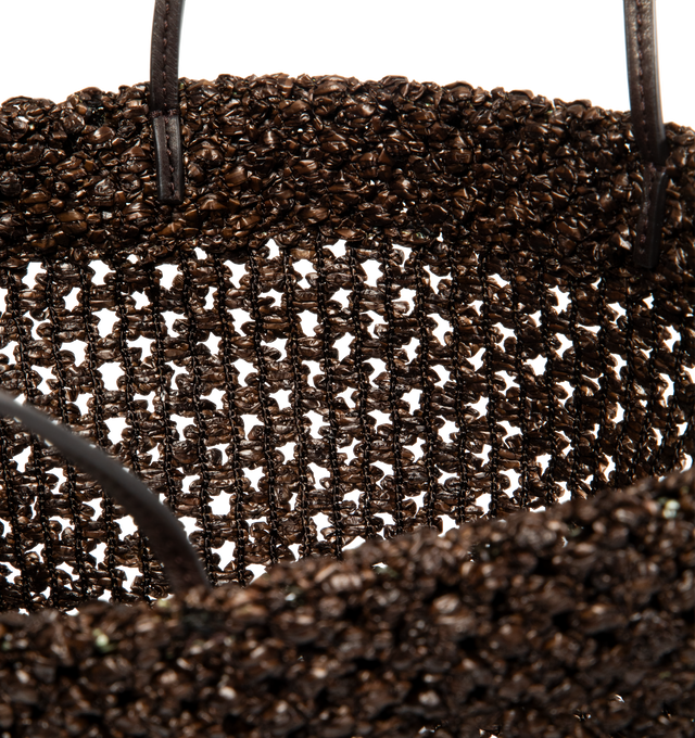 Image 3 of 3 - BROWN - THE ROW Mini Barn Tote Bag featuring artisanally-crafted square tote bag in natural raffia with two slim leather handles and open top. 11.02 x 10.63 in. 100% nylon. Made in Italy.