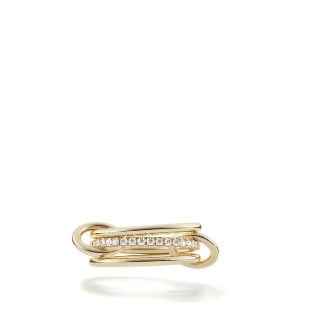 Image 1 of 1 - GOLD - SPINELLI KILCOLLIN Sonny Three Linked Rings features linked 18-karat gold bands, one that's pav-set with 0.80-carats of shimmering diamonds with gold connectors. For personal consultation and detailed information about jewelry, please contact our dedicated stylist team at personalshopping@hirshleifers.com. 