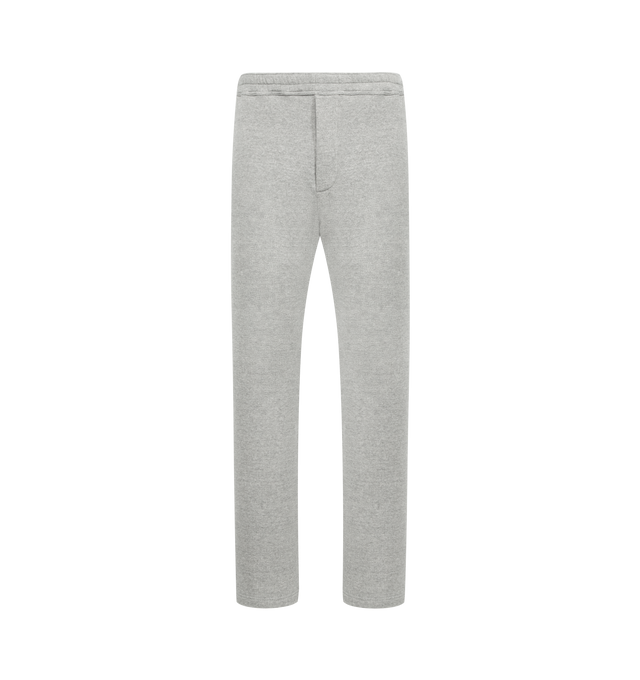 Image 1 of 3 - GREY - THE ROW Quain Pant featuring casual pull-on pant in cashmere and cotton French terry with straight leg, side seam pockets, and topstitched waist with adjustable drawstring. 84% cotton, 16% cashmere. Made in Italy.