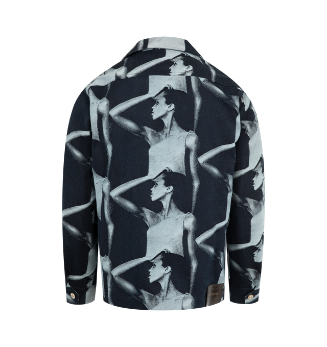 Image 2 of 4 - BLUE - WALES BONNER Jet Zip Jacket featuring full zip denim jacquard jacket with an archival image woven into the fabric, double zip and breast pocket. 100% cotton.