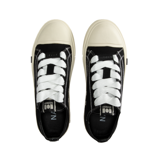 Image 5 of 5 - BLACK - NAHMIAS Five-O Canvas Sneakers featuring branded heel counter, logo lace lock, logo patch at the tongue, rubber toecap, front lace-up fastening, branded insole and flat rubber sole. 100% canvas. Rubber sole.