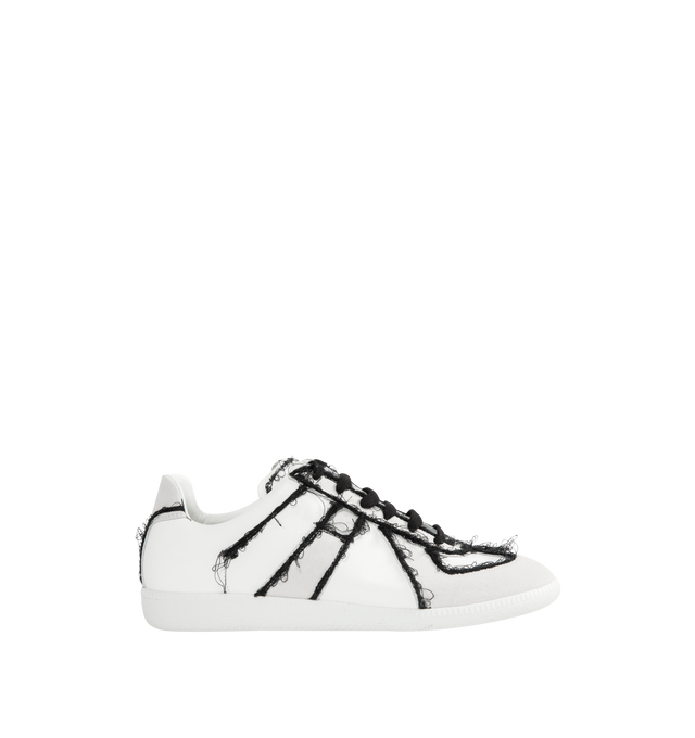 Image 1 of 5 - WHITE - MAISON MARGIELA Replica Sneaker featuring smooth calf leather, distressed embroidery threads that trace the outline of each seam, lace up closure and white stitch appears at the back.? 100% calf leather. Sole: 100% rubber.
