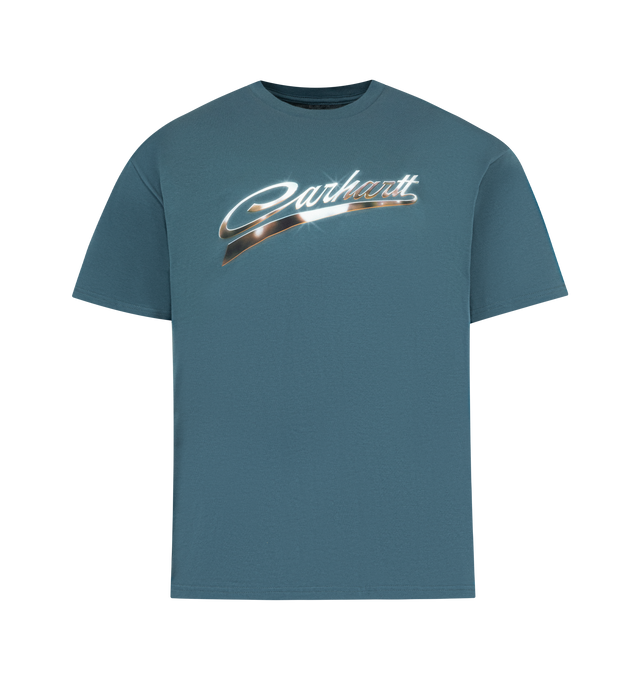 Image 1 of 2 - BLUE - CARHARTT WIP Vroooom Graphic Tee featuring crewneck, short sleeves and graphic print at front. 100% cotton.