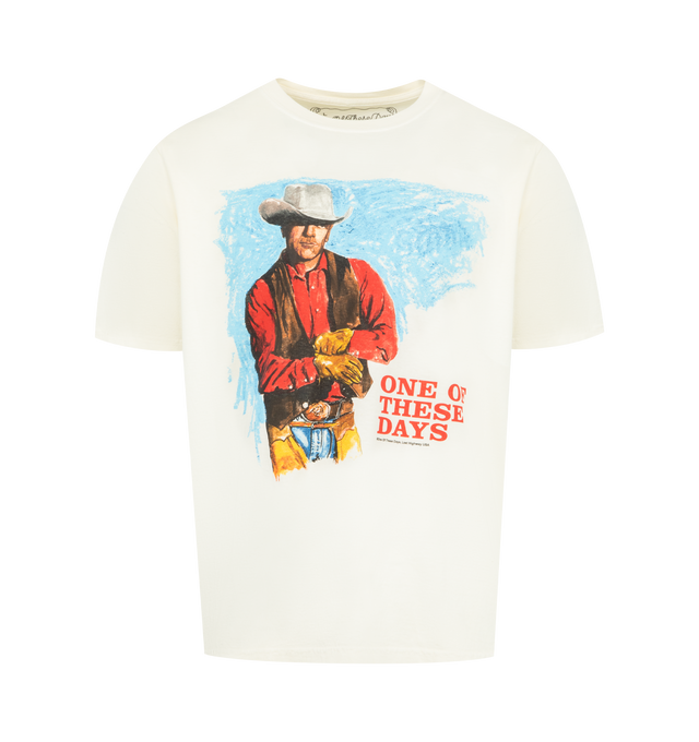 Image 1 of 2 - WHITE - ONE OF THESE DAYS Heaven Can Wait Graphic T-Shirt featuring preshrunk cotton T-shirt with cowboy iconography, crewneck and short sleeves. 100% cotton. Made in the USA.