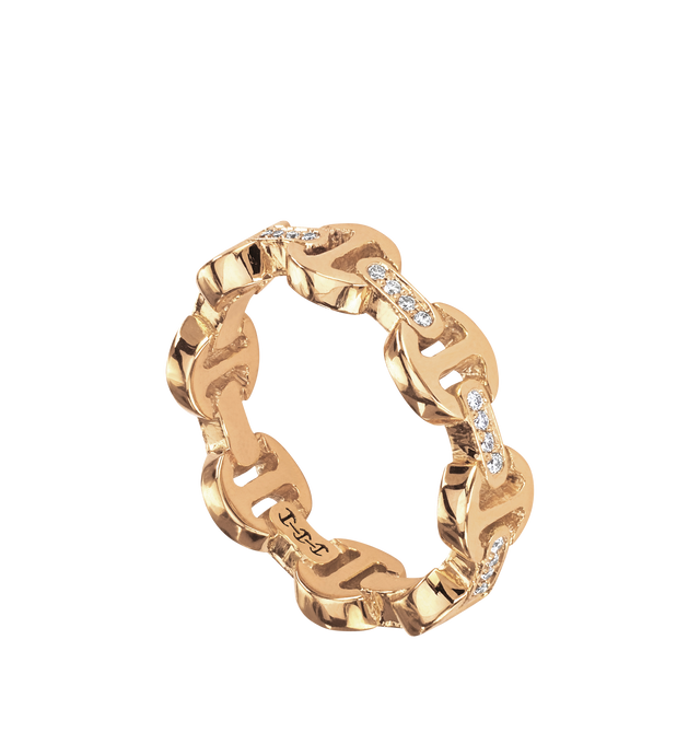 Image 2 of 2 - GOLD - HOORSENBUHS Dame Tri-Link Ring with Diamond Bridges featuring solid 18K gold construction, hand set diamond bridges, classic tri-link architecture and band width: 5.4mm. Size 6.Hirshleifers offers a range of initial pieces from this collection in-store. For personal consultation and detailed information about jewelry, please contact our dedicated stylist team at personalshopping@hirshleifers.com. This item may be restricted for online purchase to international clients. For assistance p