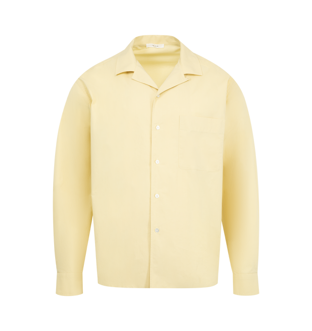 Image 1 of 2 - YELLOW - THE ROW Elijas Shirt featuring boxy button-up shirt in washed cotton poplin with front patch pocket and exposed horn button closure. 100% cotton. Made in Italy.