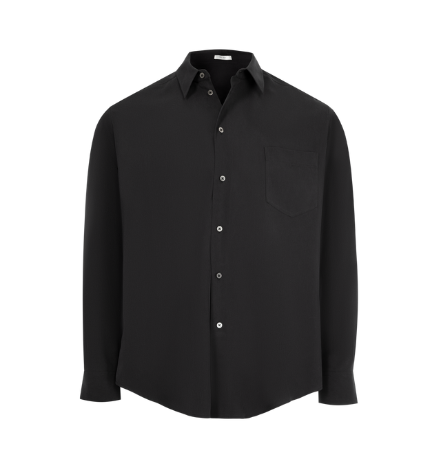 Image 1 of 2 - BLACK - The Row Classic button-up shirt in enzyme-washed silk with relaxed fit, front patch pocket, and exposed front placket with button closure. 100% Silk. Made in Italy.