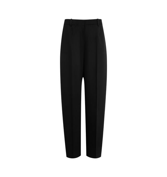 Image 1 of 2 - BLACK - Toteme trousers with a wide, straight silhouette that tapers gently towards the hem. They are tailored from a structured wool blend with a structured waistband, dropped rise, and a clean front with precise darting. Featuring belt loops, side and back pockets, zipper fly. 94% wool, 6% polyamide. Made in Portugal.