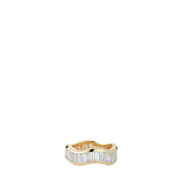 Image 1 of 2 - GOLD - Renna Waved Equator Ring is crafted in 18K gold and features a sculptural wave silhouette set with sleek baguette-cut diamonds that curve elegantly around the finger. Unconventional yet timeless, this fine jewelry ring showcases approximately 4.02 total carats of diamonds, combining geometric brilliance with Renna's signature fluid, ocean-inspired aesthetic. Main Material: 18K Gold. Gemstones: Baguette-Cut Diamonds. Total Diamond Weight: Approximately 4.02 TCW for Size 6.For personal c