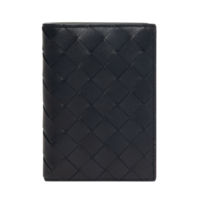 Image 1 of 3 - BLACK - BOTTEGA VENETA Intrecciato Passport Case featuring intrecciato calfskin leather with contrasted interior, five card slots, two additional pockets. Calfskin. 5.2" x 3.7" x 0.2". Made in Italy.
