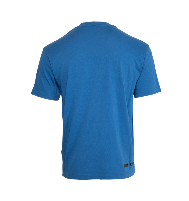 Image 2 of 3 - BLUE - MONCLER GRENOBLE Logo T-Shirt featuring ribbed crew neck, short sleeves, side vents, logo and number details and embossed logo outline. 100% cotton. 
