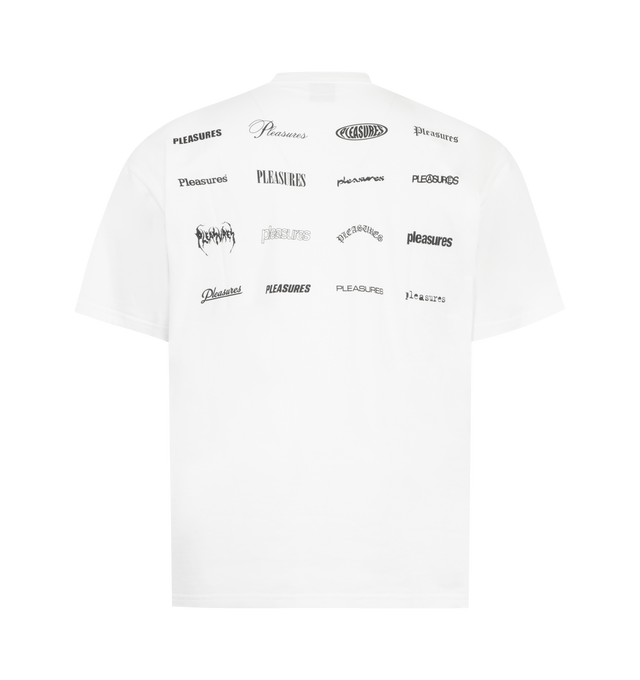 Image 2 of 2 - WHITE - PLEASURES Wordmark Tee featuring relaxed fit, short sleeves, crew neckline and screen-printed graphics. 100% cotton.