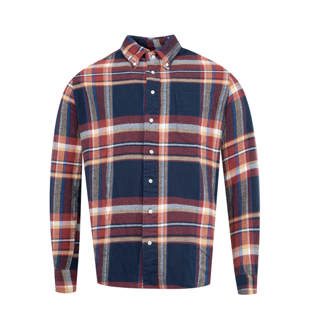 Image 1 of 2 - MULTI - GITMAN BROS Brushed Winter Madras Shirt featuring 7oz Japanese cotton fabric, front button closure, single chest pocket, plaid and pre-shrunk. 100% cotton.