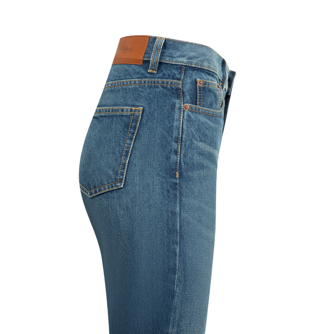 Image 3 of 4 - BLUE - CHLOE Straight jeans in organic cotton denim featuring a split hem, front zipper & Chlo-engraved button fastening, classic 5-pocket design, belt loops and leather Chlo patch at back. 100% cotton. Made in Italy.