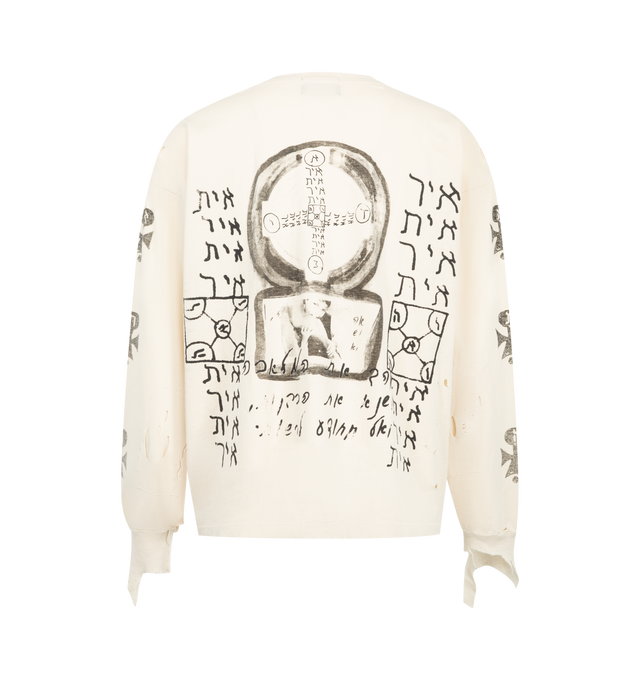 Image 2 of 3 - NEUTRAL - Enfants Riches Dprims Mens Long-Sleeve T-Shirt is crafted from heavyweight cotton jersey. Features a boxy cropped fit, ribbed crew neckline, ribbed cuffs, single-stitch hem, printed artwork at the front, back, and sleeves, signature vintage wash, and distressed detailing throughout. Main Material: Cotton Jersey. Made in USA.