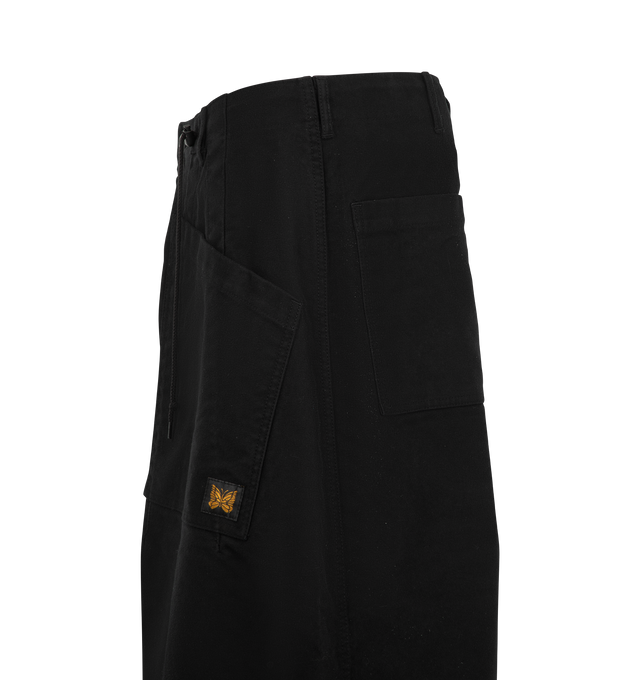 Image 3 of 3 - BLACK - Needles Men's H.D. Pant - Utility / Moleskin is crafted from brushed cotton moleskin and features the brand's signature H.D. silhouette with darts at the waist and hem that create a voluminous, curved leg shape. Designed for a relaxed fit, the heavyweight fabric offers a soft suede-like texture, subtle sheen, and durable construction that develops character with wear. Main Material: 100% Cotton. Made in Japan.
