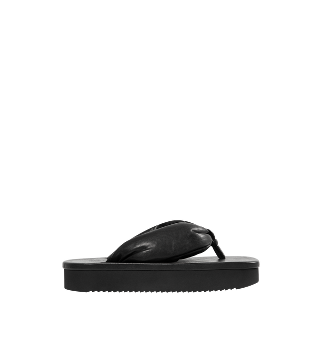 Image 1 of 4 - BLACK - RICK OWENS Leather Platform Thong Sandals featuring smooth lambskin, platform, square toe and rubber sole. Leather. Made in Italy.